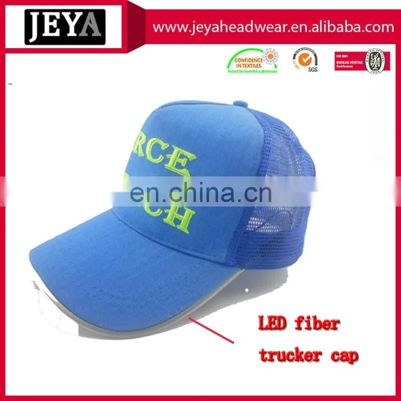 2016 factory wholesale selling embroidery baseball trucker led cap with led tube end cap customized