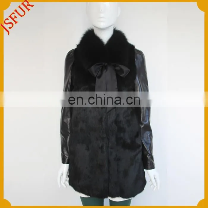2014 NEW fashion design warm rabbit fur leather jacket