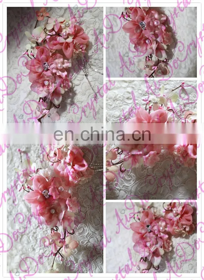 Aidocrystal pink hari flower crown, Rustic wedding hair accessories, Bridal headpiece, Floral headband