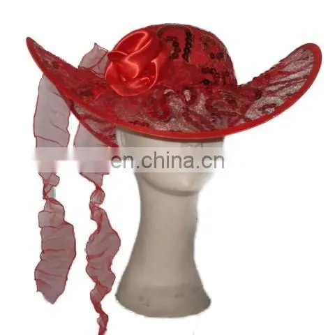 MCH-2251 Fashion cheap wholesale ladies various party wide warping brim floppy gauze hat with pattern