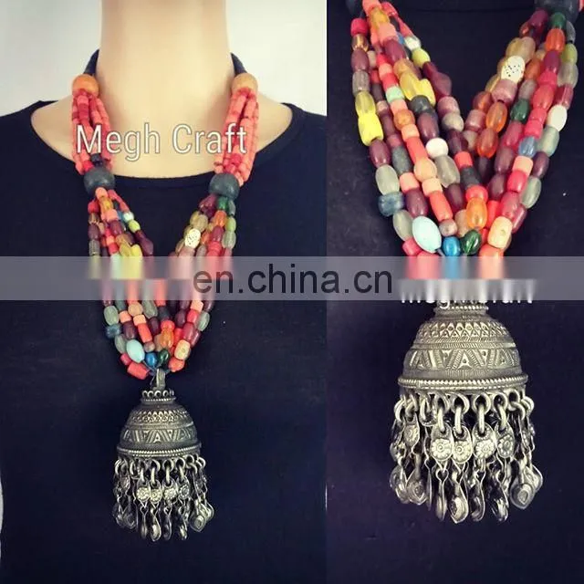 Designer vintage afghani old necklace set -1960s Vintage coin afghan necklace , Tribal bellydance set, Afghani Bohemian set