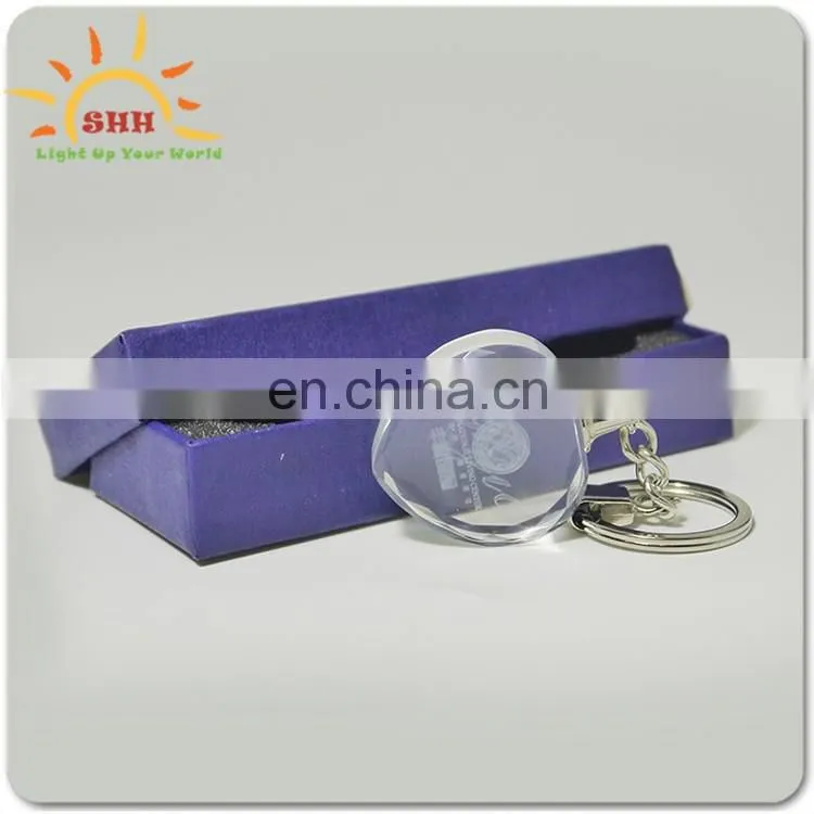 Novel Multifunction Flashing LED Keychain, Glass Transparent Crystal Keychain Light