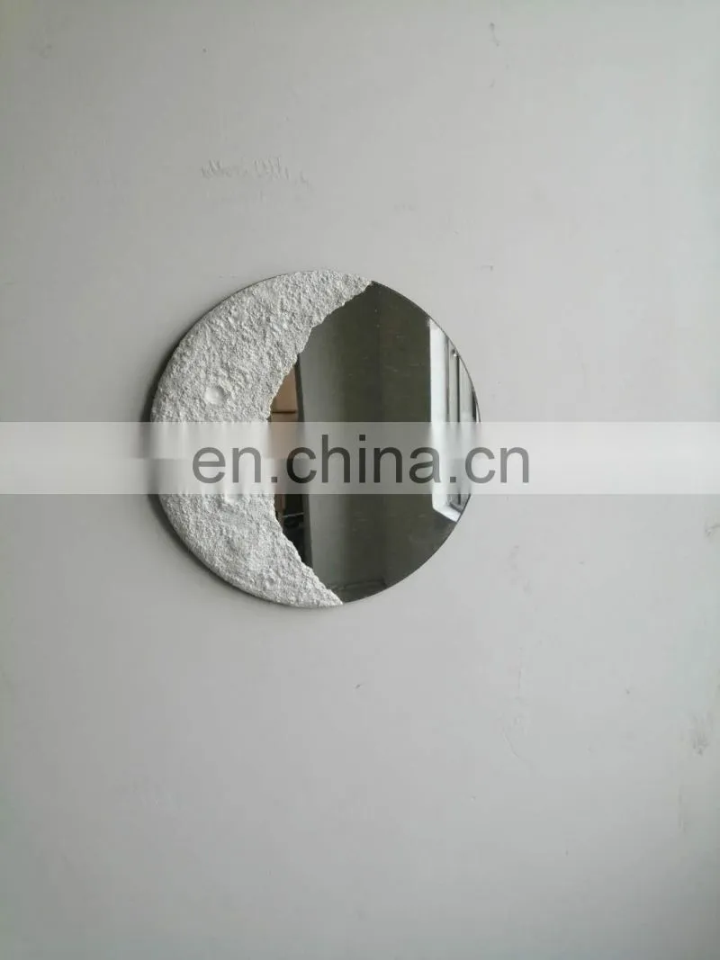 Decorative handmade gypsum cement sand Half Moon mirror set for home wall hanging mirror