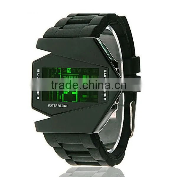 Hot lovely new fashion silicone stealth aircraft led watch