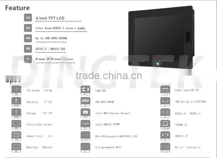 P080S Atom N2600/i3 i5 2/4GB RAM 1.6Hz fanless embedded system all in one mini pc