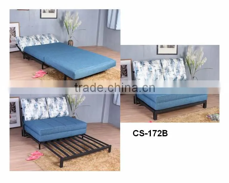 Fabric Folding Metal Three Seater Sofa Bed Modern Futon Sofa Furniture