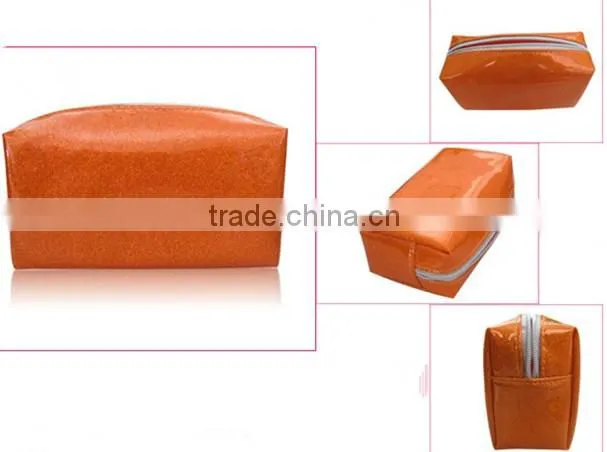 Dazzling horizontal version pure color cosmetic bag with inside patch pocket