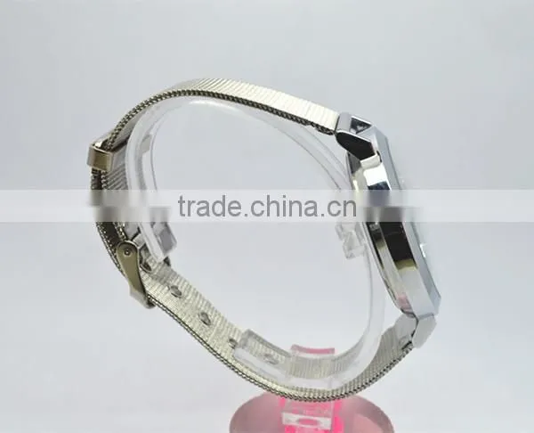 metal netting strap wristwatch covered with violet , betterfly ,pearls and Effiel Tower