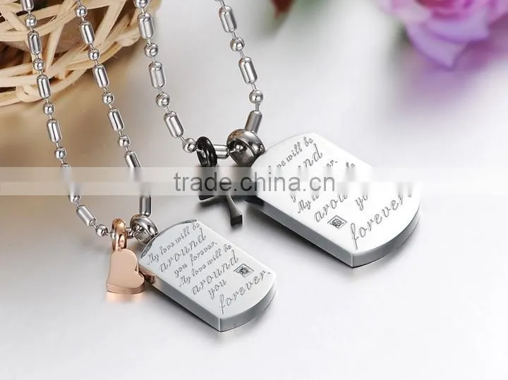 wholesale stainless steel square plate with letter pendant for lovers small MOQ and mix order