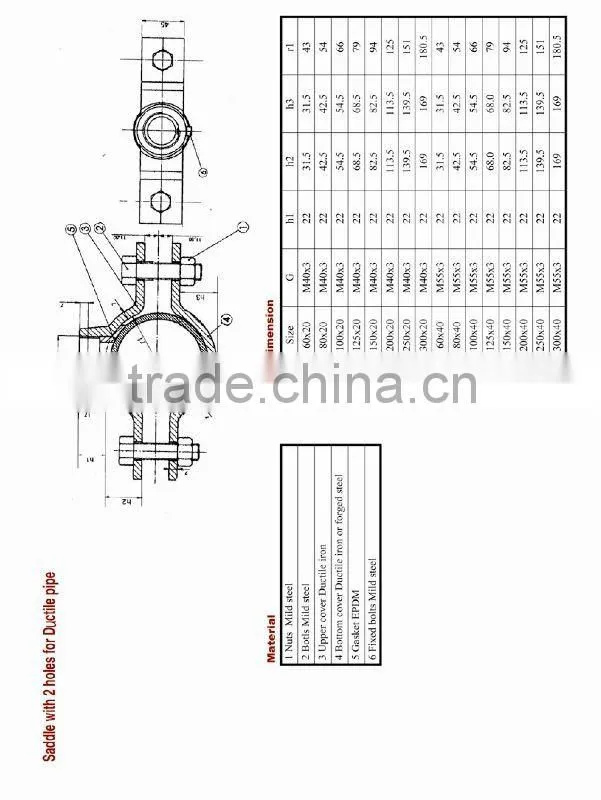 ductile iron saddle clamp/collar for PVC and MUD pipe