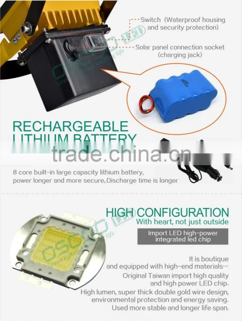 high lumen portable solar rechargeable 10W led flood light 2 years warranty
