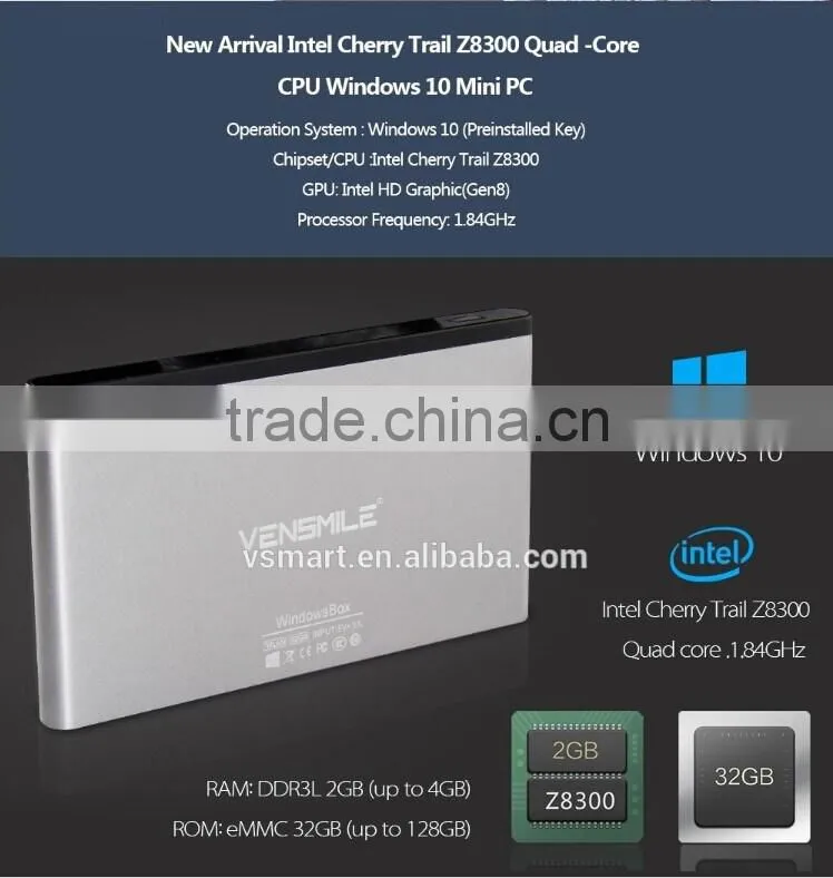 Vensmile IPC002 Plus All in one Mini PC with Win10 and Intel Cherry Trail Z8300 Mini PC