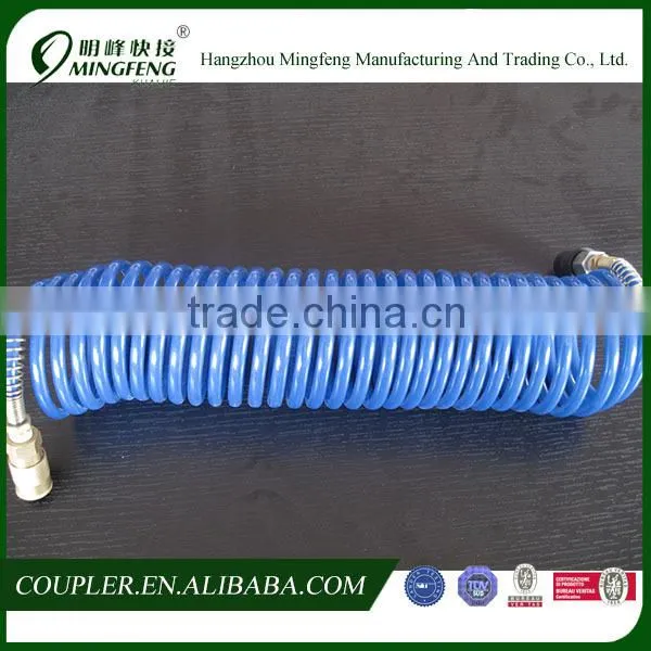 PU blue coiled pneumatic pipe with brass quick connector