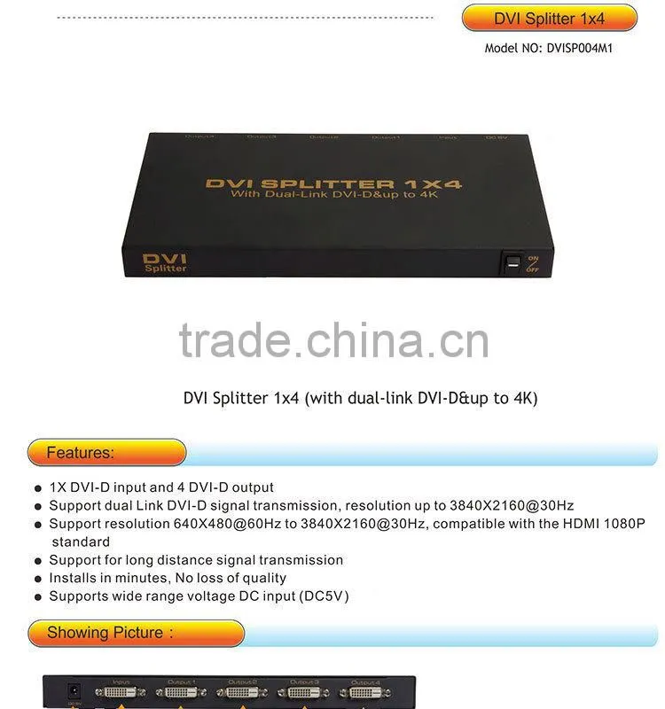 DVI-D Splitter with HDCP - Video splitter 4 x DVI desktop Output