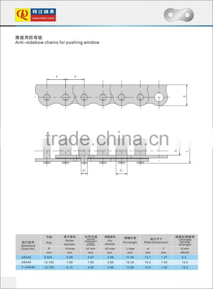 ASA35 Side bow chain for pushing window with zinc plates