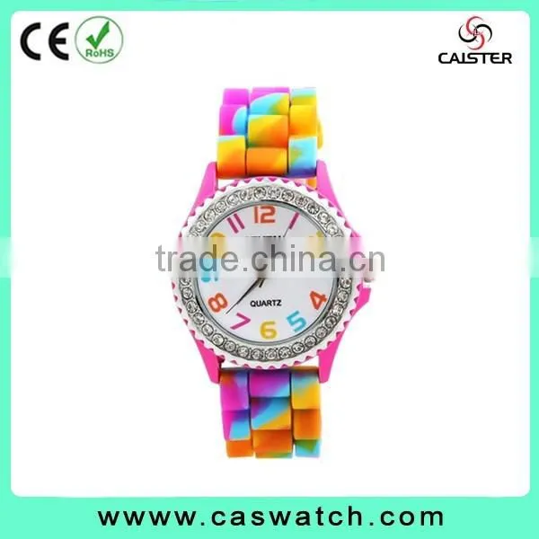 Cheap colorful arabic numerals timepieces, child's rainbow silicone watch, colorful bezel hotsale jelly watch