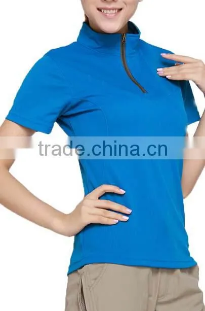 fashion design ladies custom dry fit stand collar sport t shirt