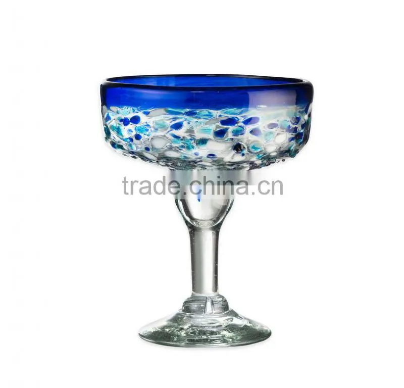 2015 sodalime China manufacture blue rim bubble design ocean style Margaret glass