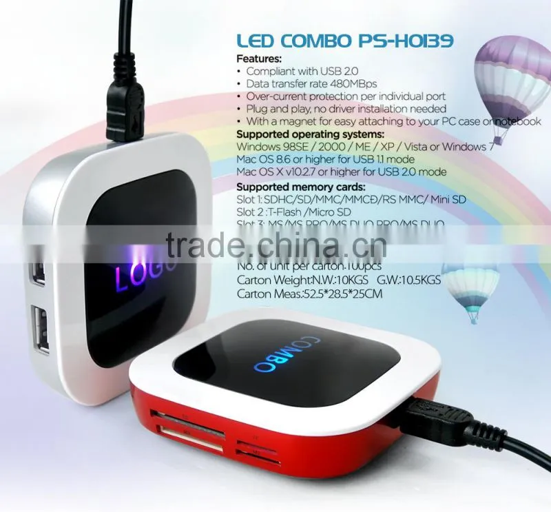 2 ports USB hub 2.0 HUB Micro USB Adapter multi sd card reader