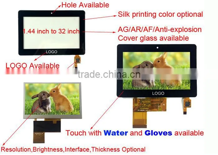 Standard or customized 2.8 , 3.5 , 4.3 , 5 , 7 to 24 inch multi touch screen panel with tft lcd available
