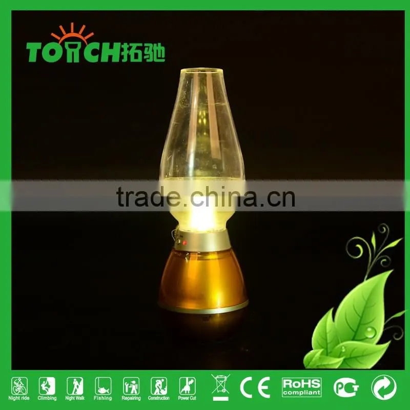 New Design Wind Switch Camping Light 3 Colors Gold Blue Pink Color Vintage Kerosene Design CFL Fashion Design Light Lamp