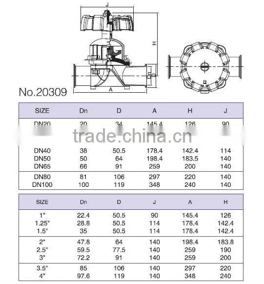sanitary grade stainless steel manual clamp diaphragm valve