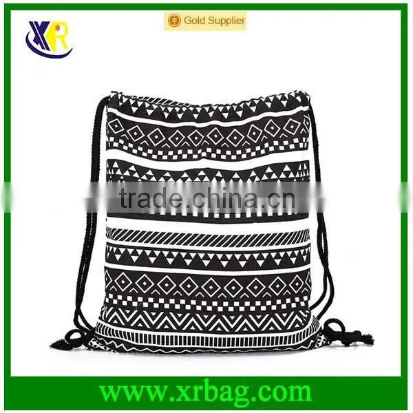 Custom fashion style pattern cotton canvas drawstring backpack bag