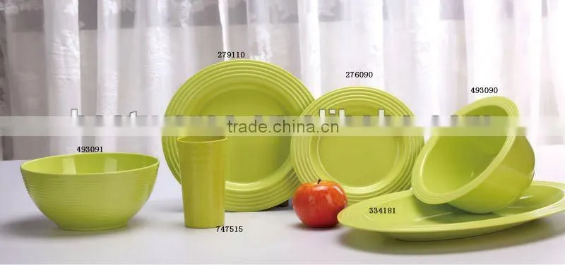 Plain color green melamine tableware kitchenware sets for restaurants