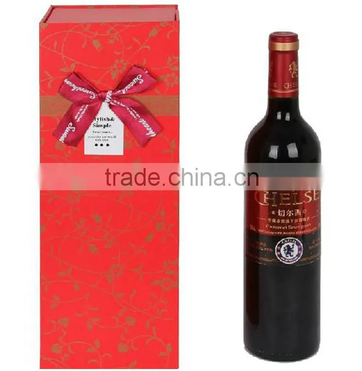 Custom printed paper wine box with ribbon