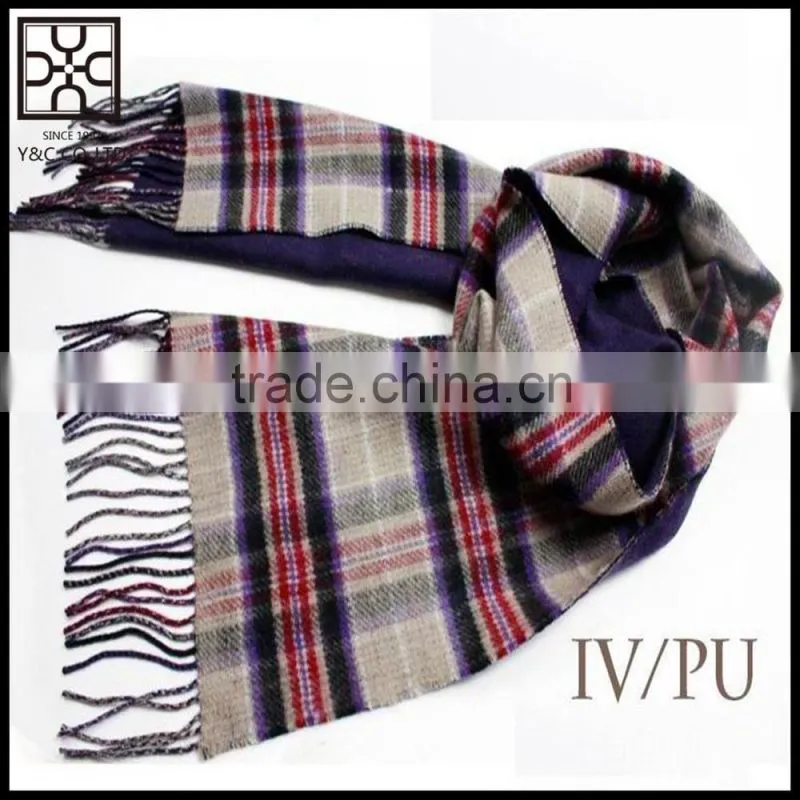 2015 Solid Color Checked Double Sided Wool Scarf with fringe