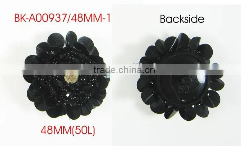 8MM Clear Rhinestone 10MM Sequin Black Bead Black Fabric Shank Cover Button