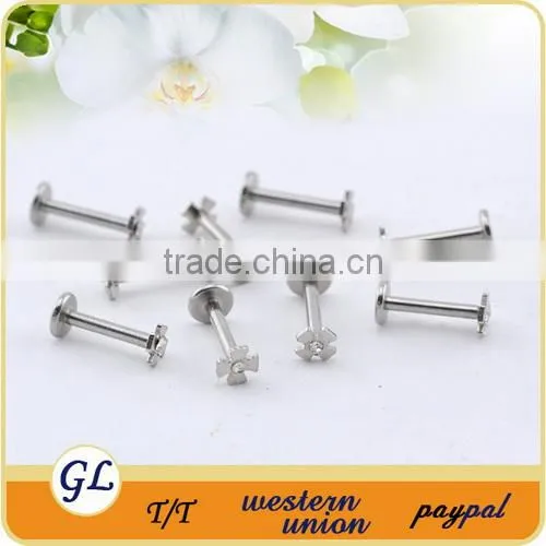 Wholesale body piercing jewelry double jeweled flower labret studs