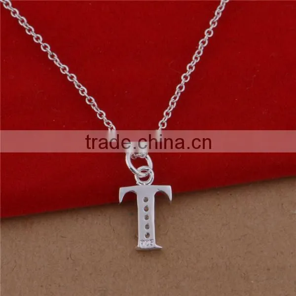 silver chian t initial letter pendant, fashion letter pendant jewelry
