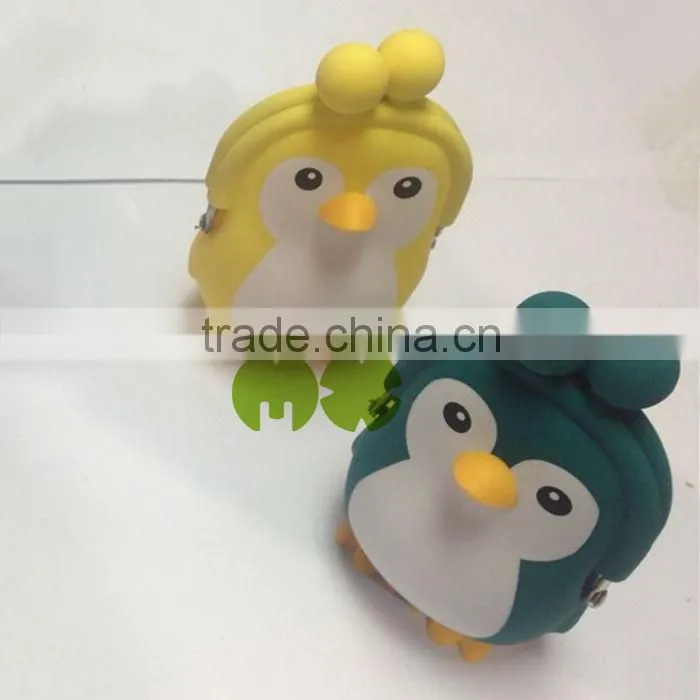 Newest Design 2015 Penguin Silicone Purse, Cute Penguin Silicone Purse Colorful Silicone Clutches Purse