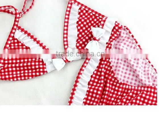 Girl Children Kid Bowknot Bikini Bowknot Check Strip Swimsuit Swimwear Beachwear