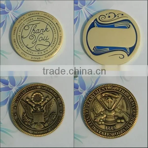 Custom die stamping promotional metal 3d gold coin
