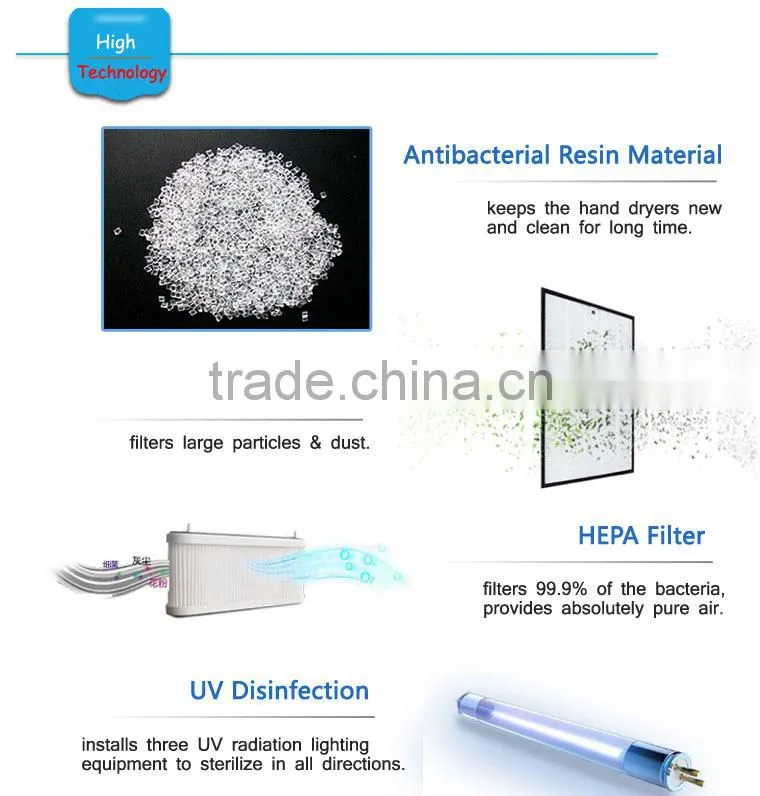 HEPA filter UL certificated automatic high speed jet hand dryer for public toilet