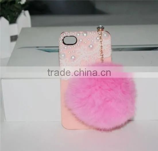 2015 wholesale Fashion Sparkling Diamond 3.5mm crown Dustproof Plug for mobile phone,Pearl rabbit hair ball dustproof plug