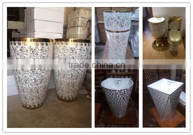 Whole sale ceramic wash sink big size bathroom pedestal hand wash one piece basin