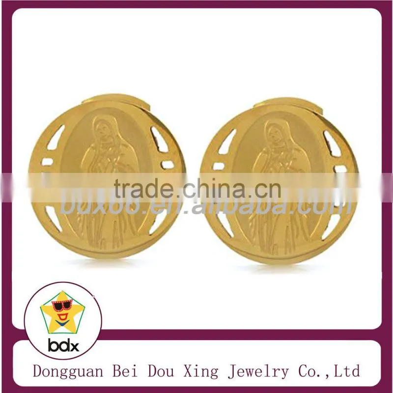 Classic Religious Accessory Stainless Steel Jewelry Gold Plated Chirstians Cartoon Style Enamel Virgin Mary Picture Stud Earring