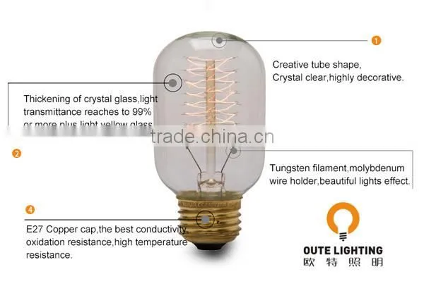 2015 China manufacture Anitique Vintage Edison Bulb E27 Vintage Edison Light Bulb 40w
