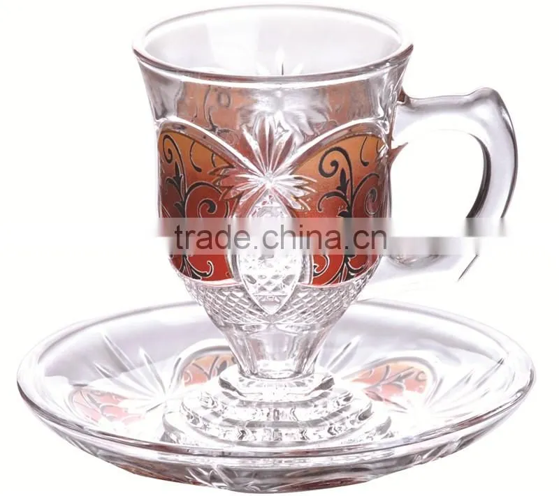 Glass cup set, high quality coffee set, bulk tea cups and saucers cheap