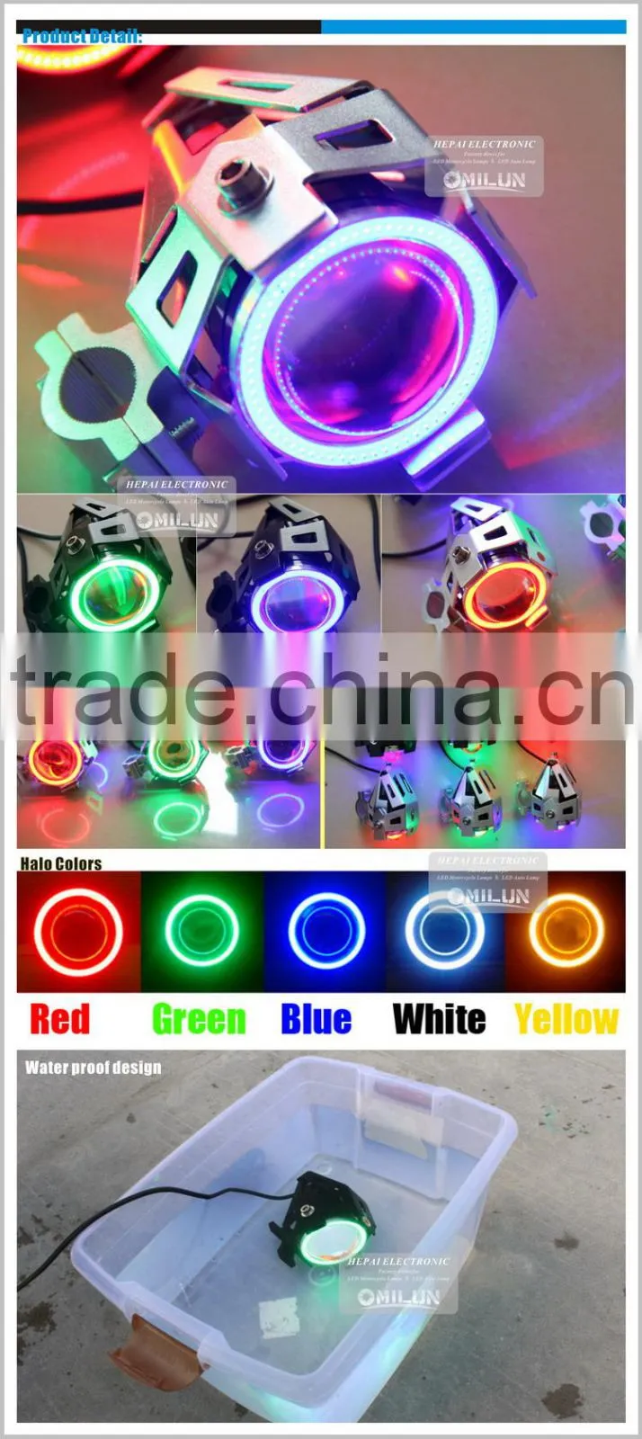 Factory Direct 12-80V U7 Led Headlight with Angel Eyes for Motorcycles