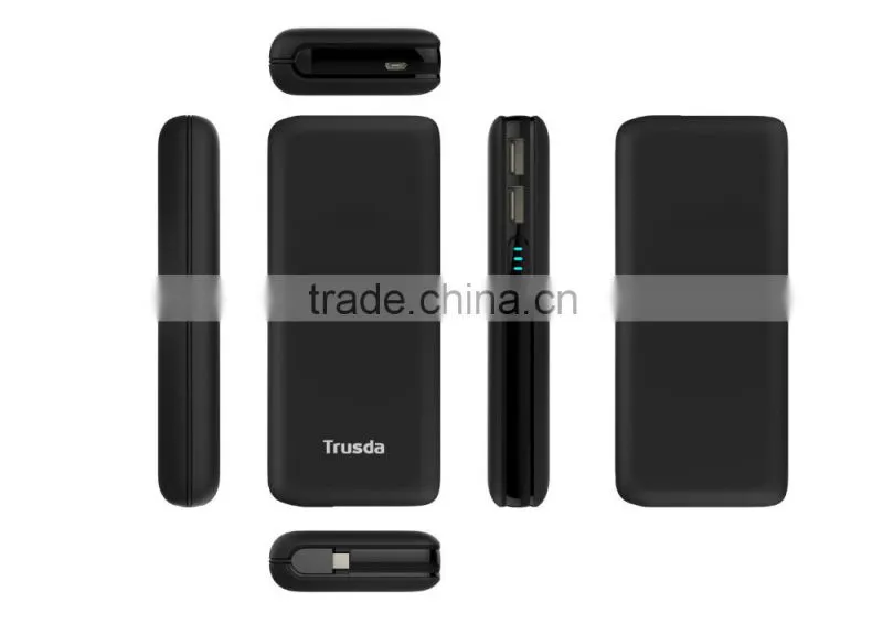 TRUSDA New product Lithium battery charger built in cable solar power bank 13000mAh with CE FCC ROHS