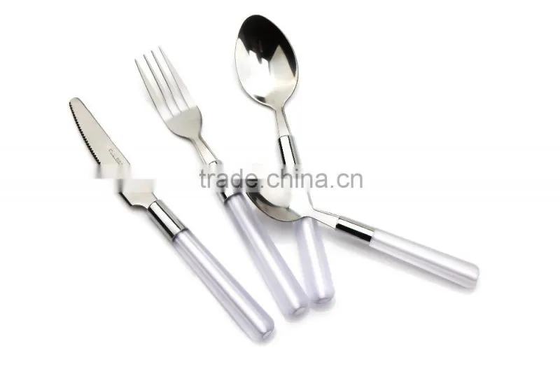stainless steel cutlery set with white handle, plastic knife fork and spoon, spoons forks knives stainless steel cutlery