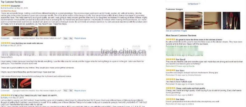 Food safe Home kitchen Utensils 430 SS Silicone Kitchen Tongs
