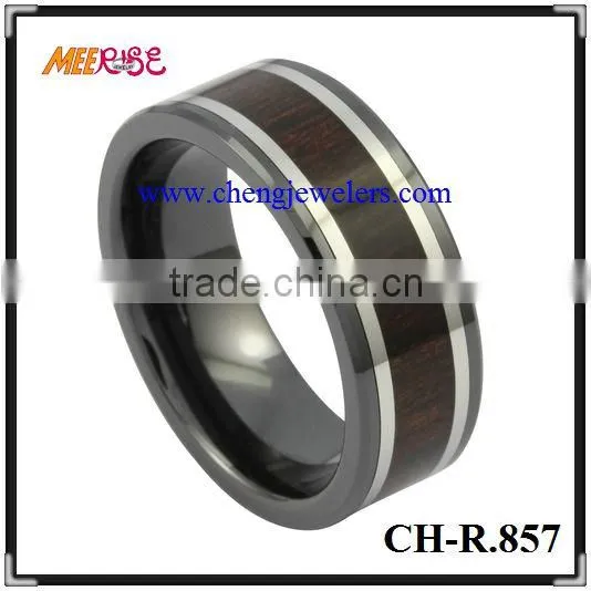 Wood inlay black ceramic ring 10mm