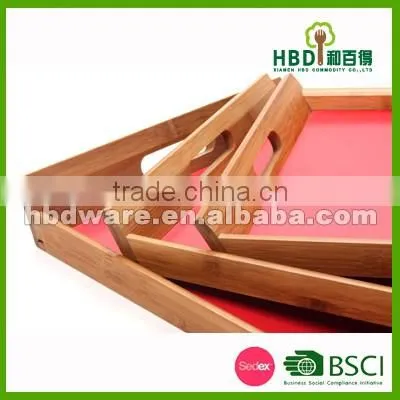 3 pcs set bamboo food serving tray with red color base