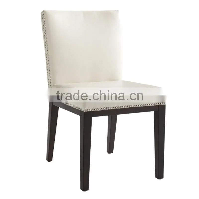 Very simple chair style design white pu leather wooden dining chair for restaurant used
