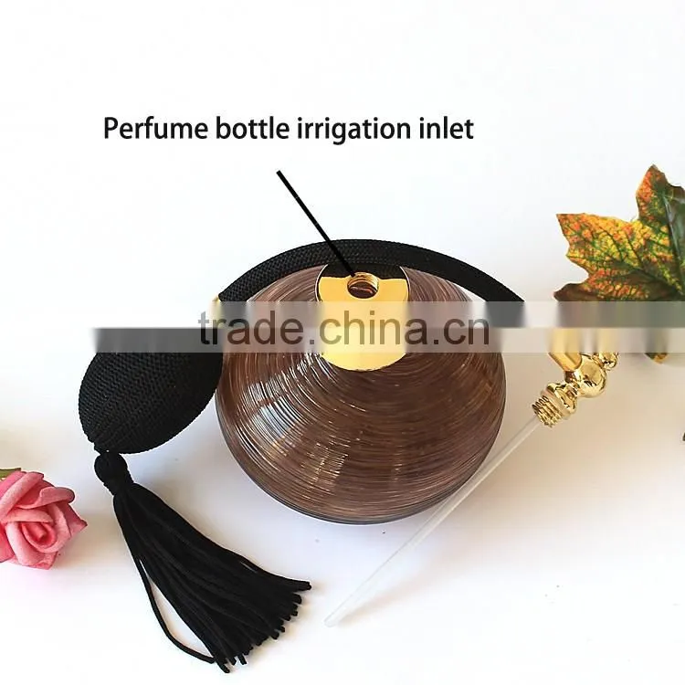 High Style Handmade Brown Stripe Ellipse Glass Perfume Bottle With Gasbag Sprayer Pump